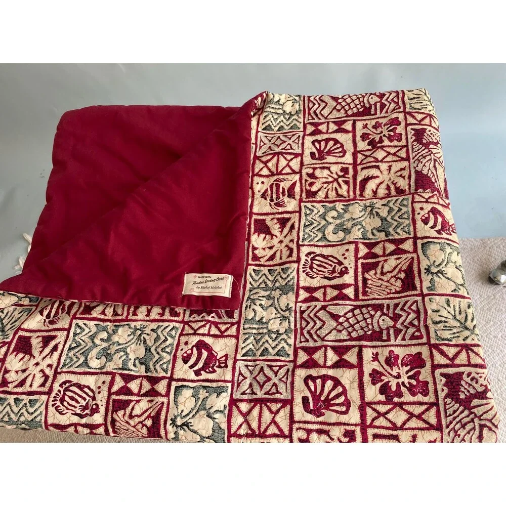 Handsewn Cotton Tapa Quilt - Tropical Hawaiian Print, Baby Size